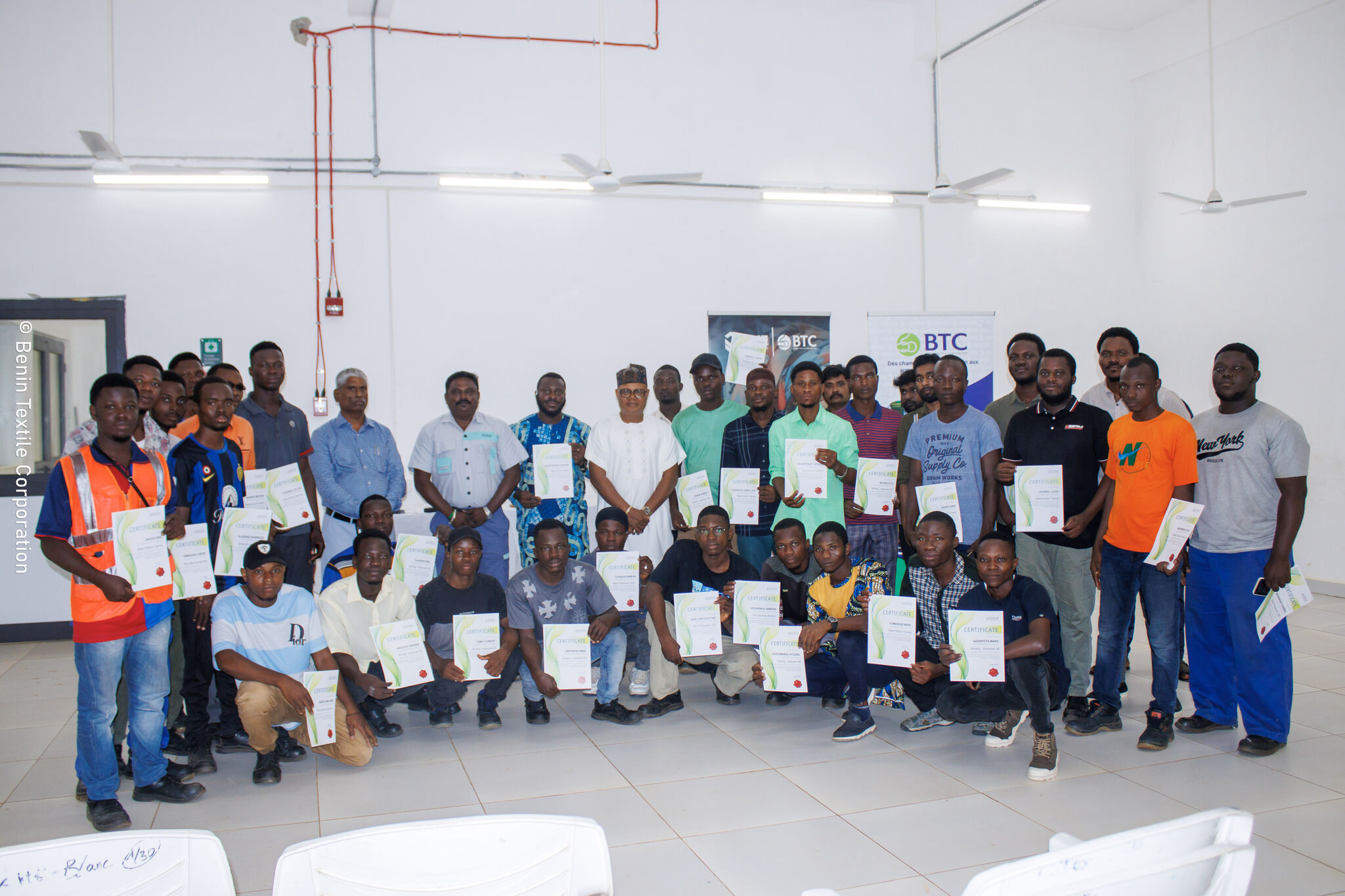 BTC spinning team completing RIETER training and receiving certification for advanced textile manufacturing skills.