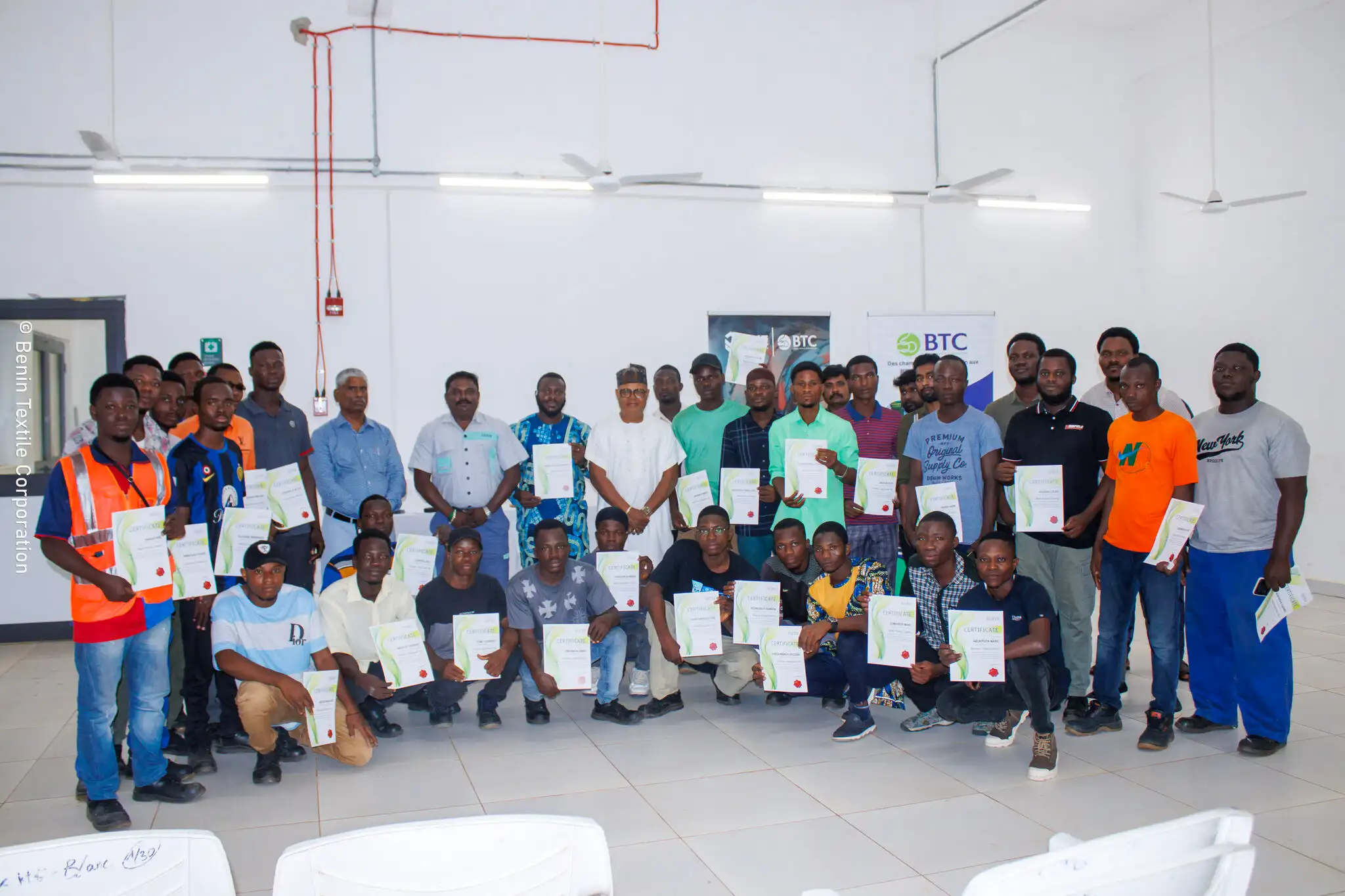 BTC spinning team completing RIETER training and receiving certification for advanced textile manufacturing skills.